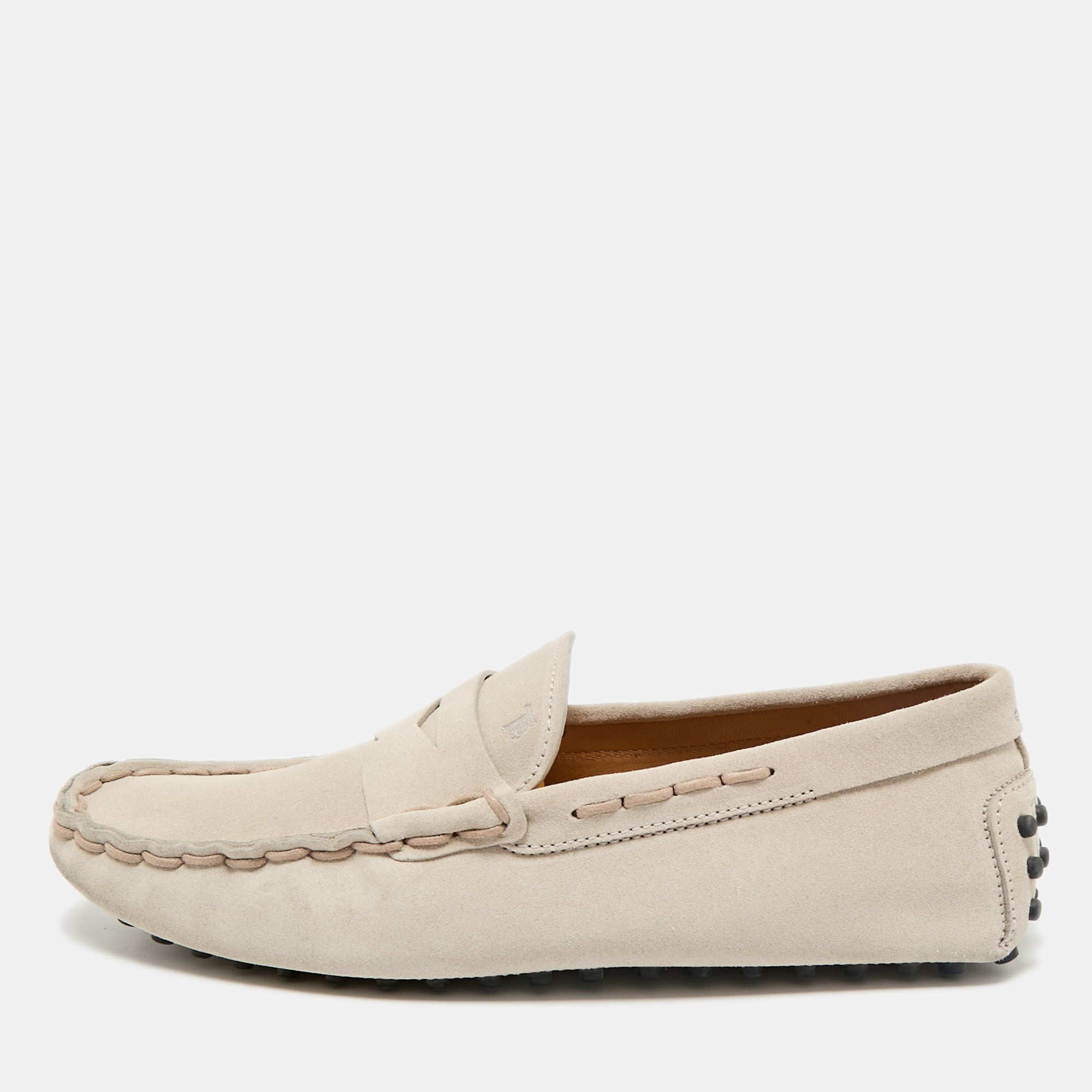 

Tod's Light Grey Nubuck Leather Slip On Loafers Size 43