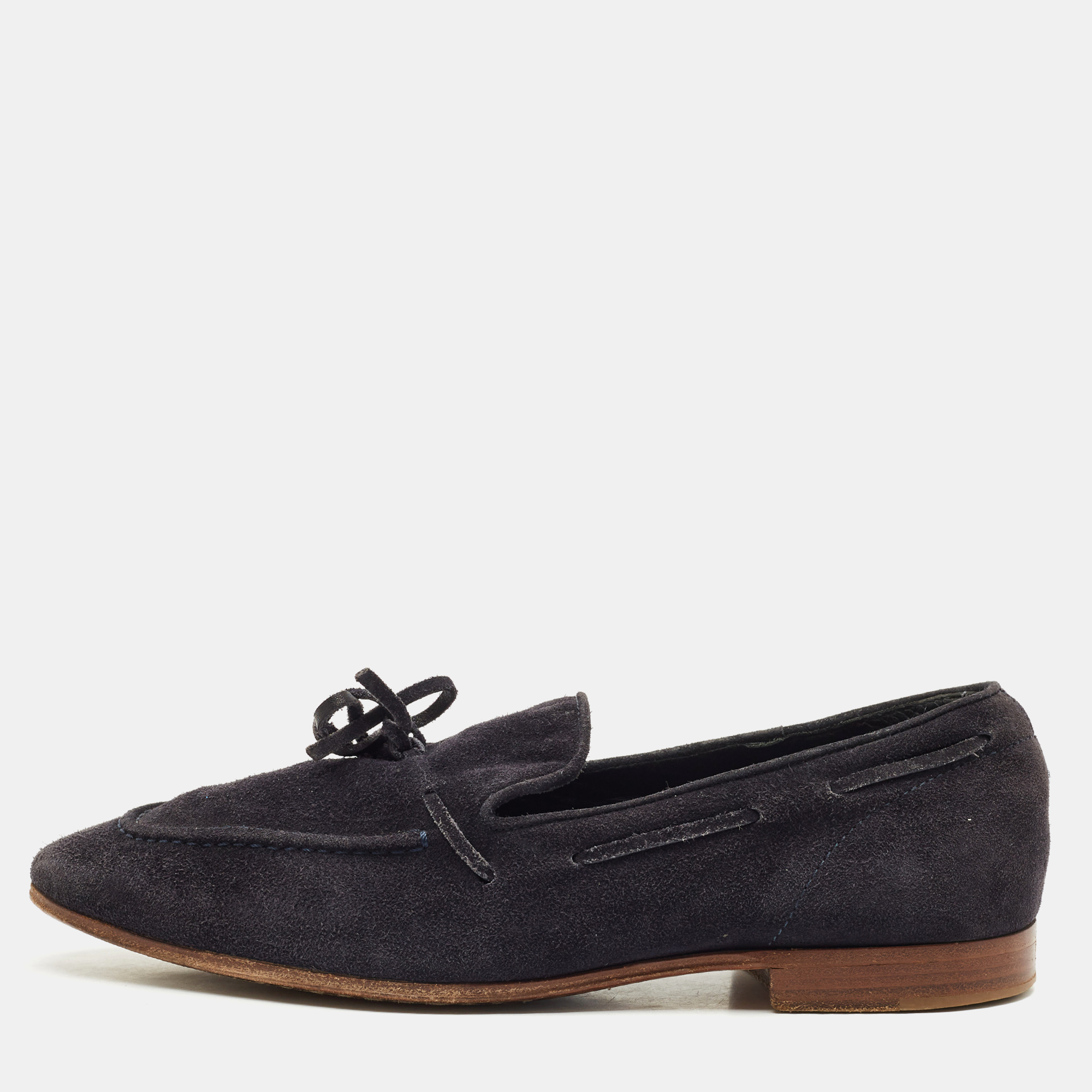 

Tod's Navy Blue Suede Penny Penny Loafers Size 39.5
