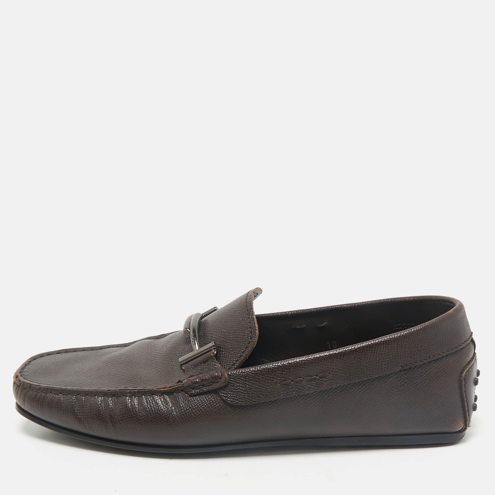 

Tod's Brown Leather Double T Slip On Loafers Size 44.5