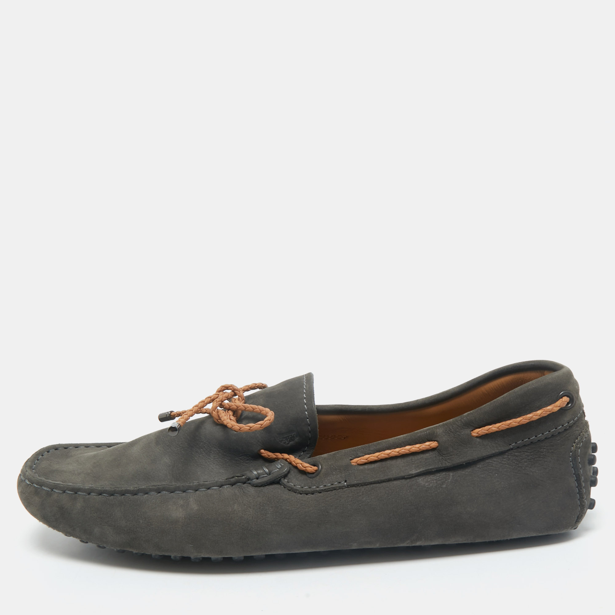 

Tod's Dark Grey Suede Bow Slip On Loafers Size 42