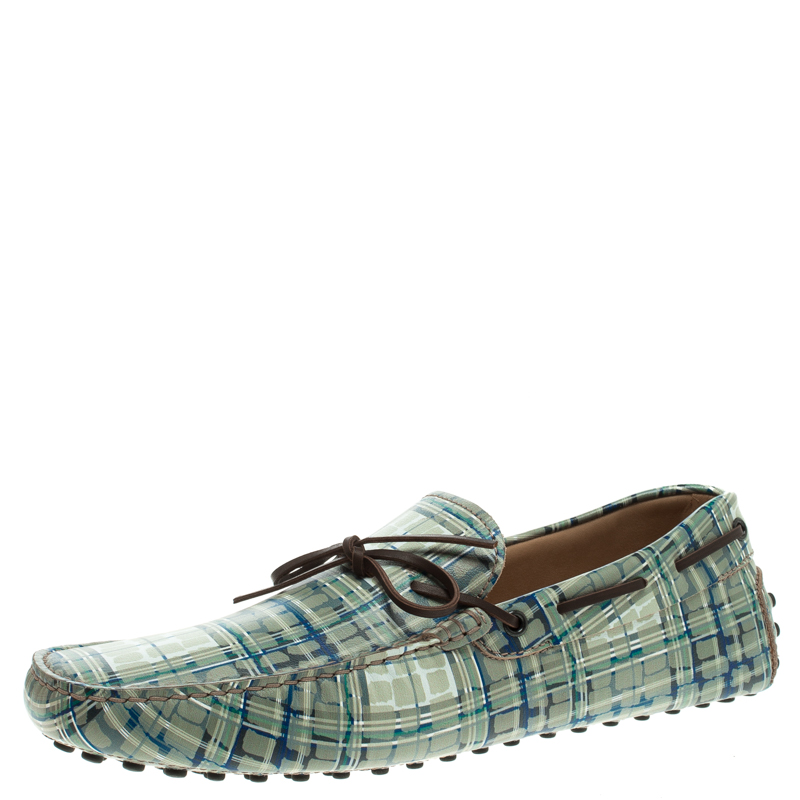 Pre Owned Tod's Abstract Print Leather Bow Loafers Size 44