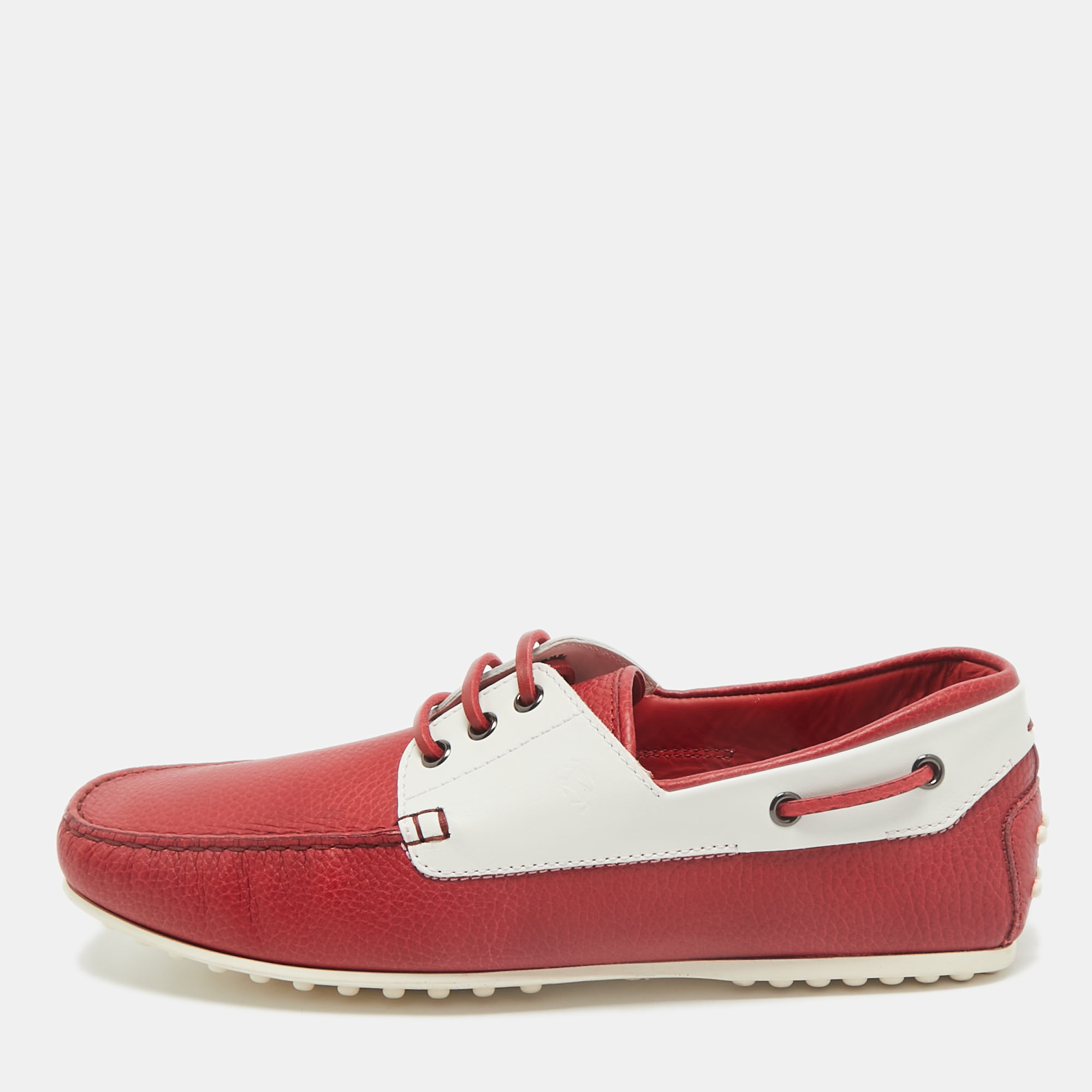 

Tod's for Ferrari Two Tone Leather Boat Shoes Size 42, Red