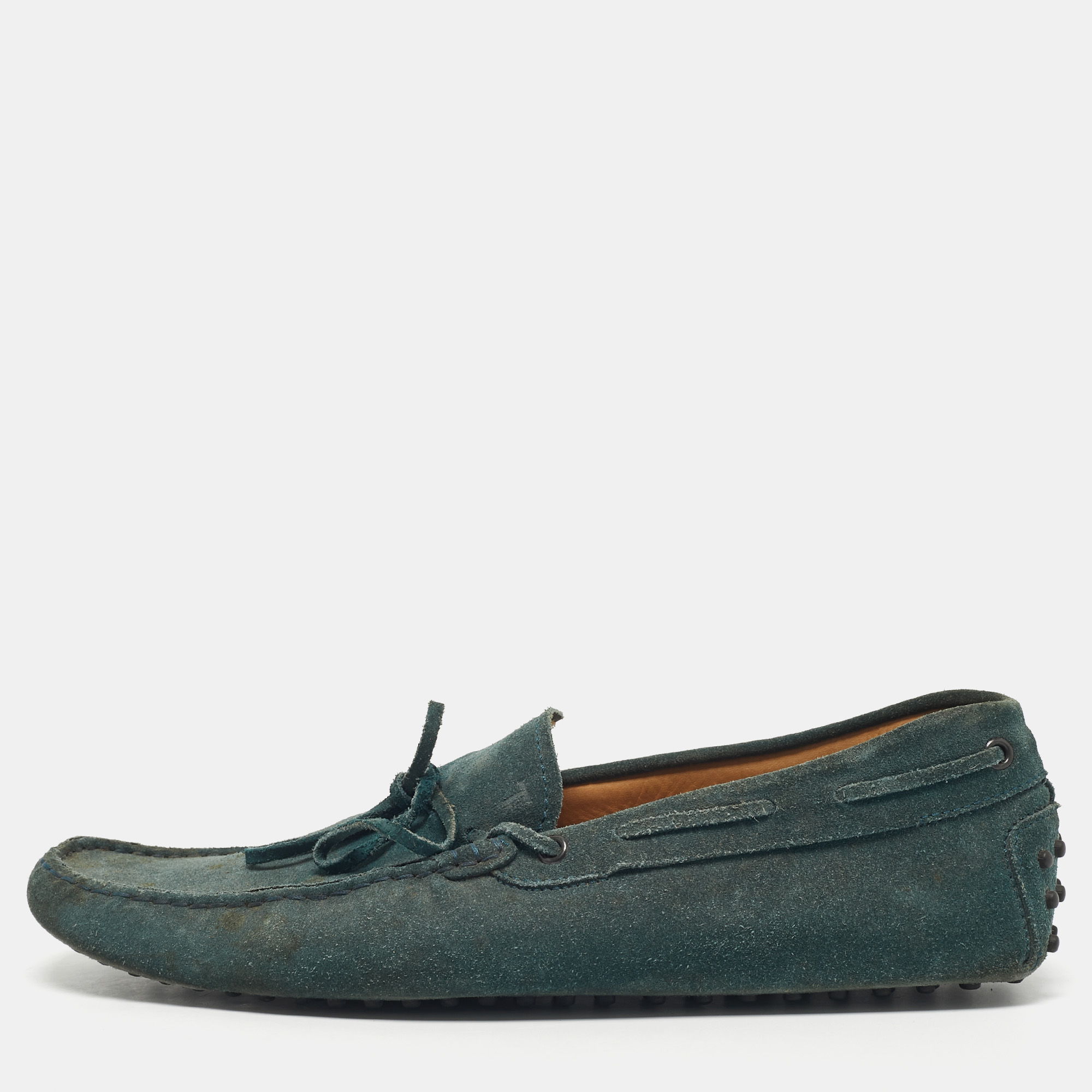 

Tod's Dark Green Suede Bow Slip On Loafers Size 44.5