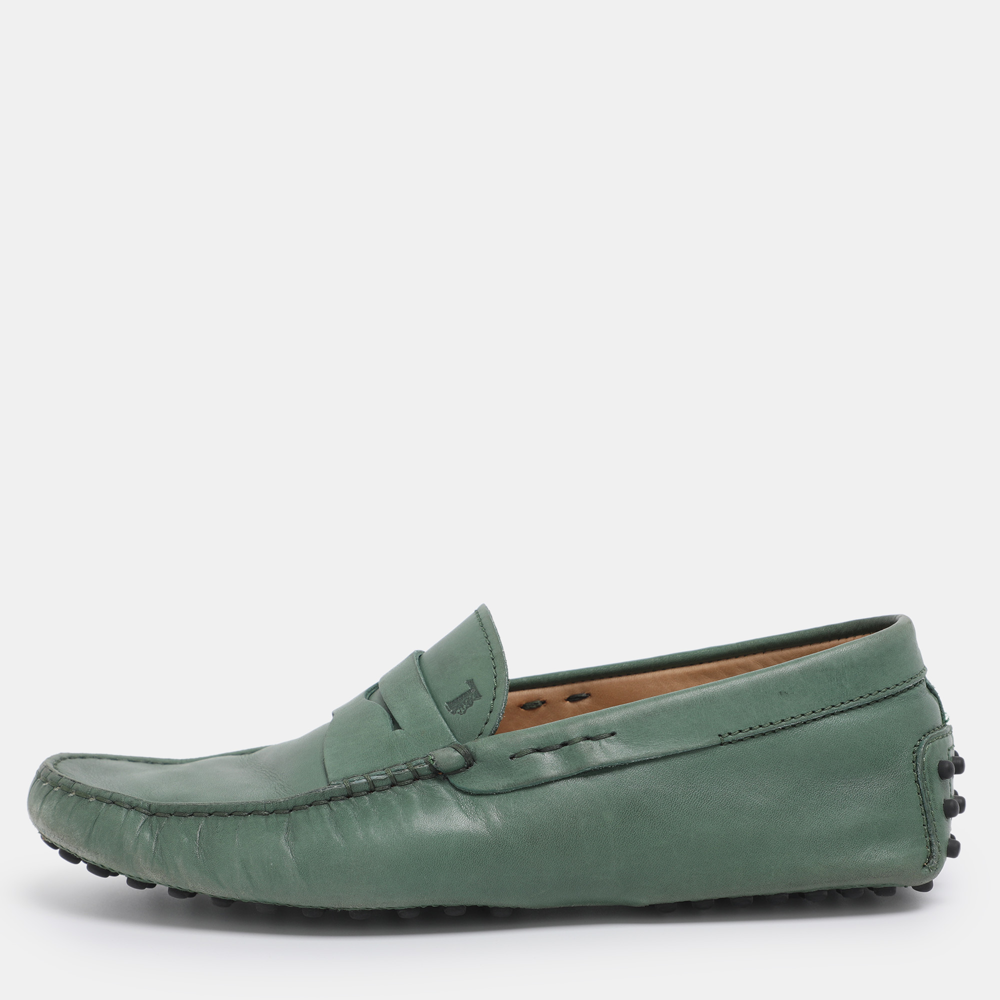 

Tod's Green Leather Gommino Loafers Size 39.5