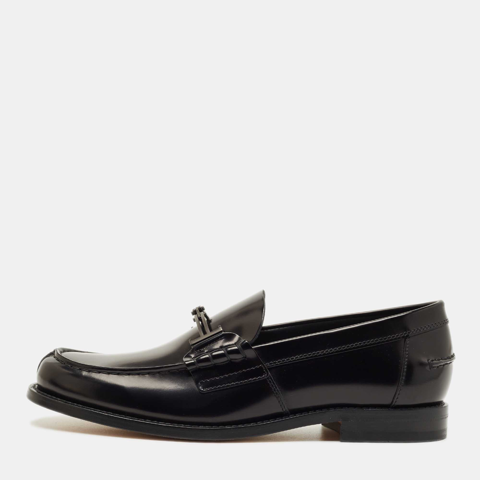 Pre-owned Tod's Black Leather Penny Slip On Loafers Size 42