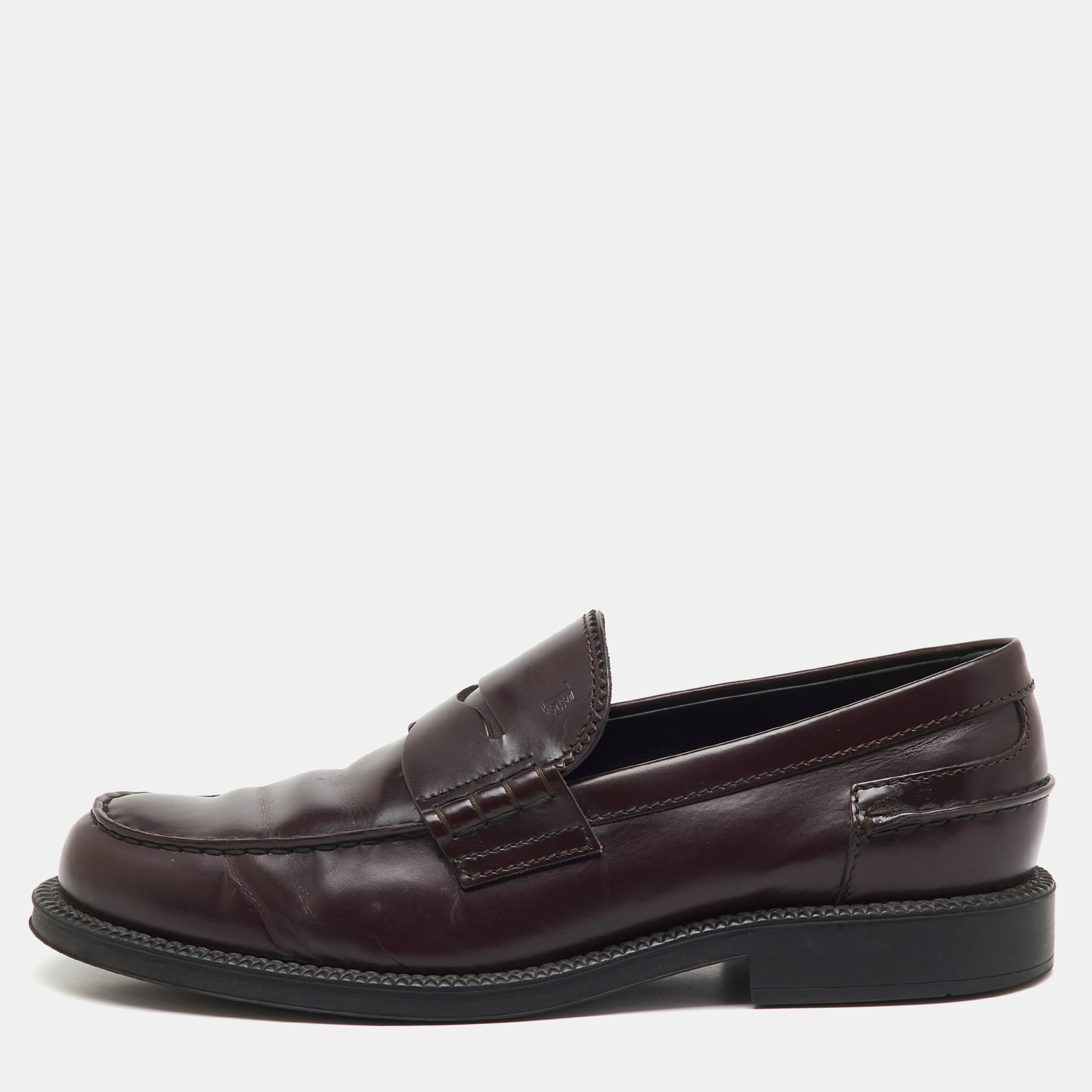 

Tod's Dark Burgundy Leather Slip On Loafers Size 41.5