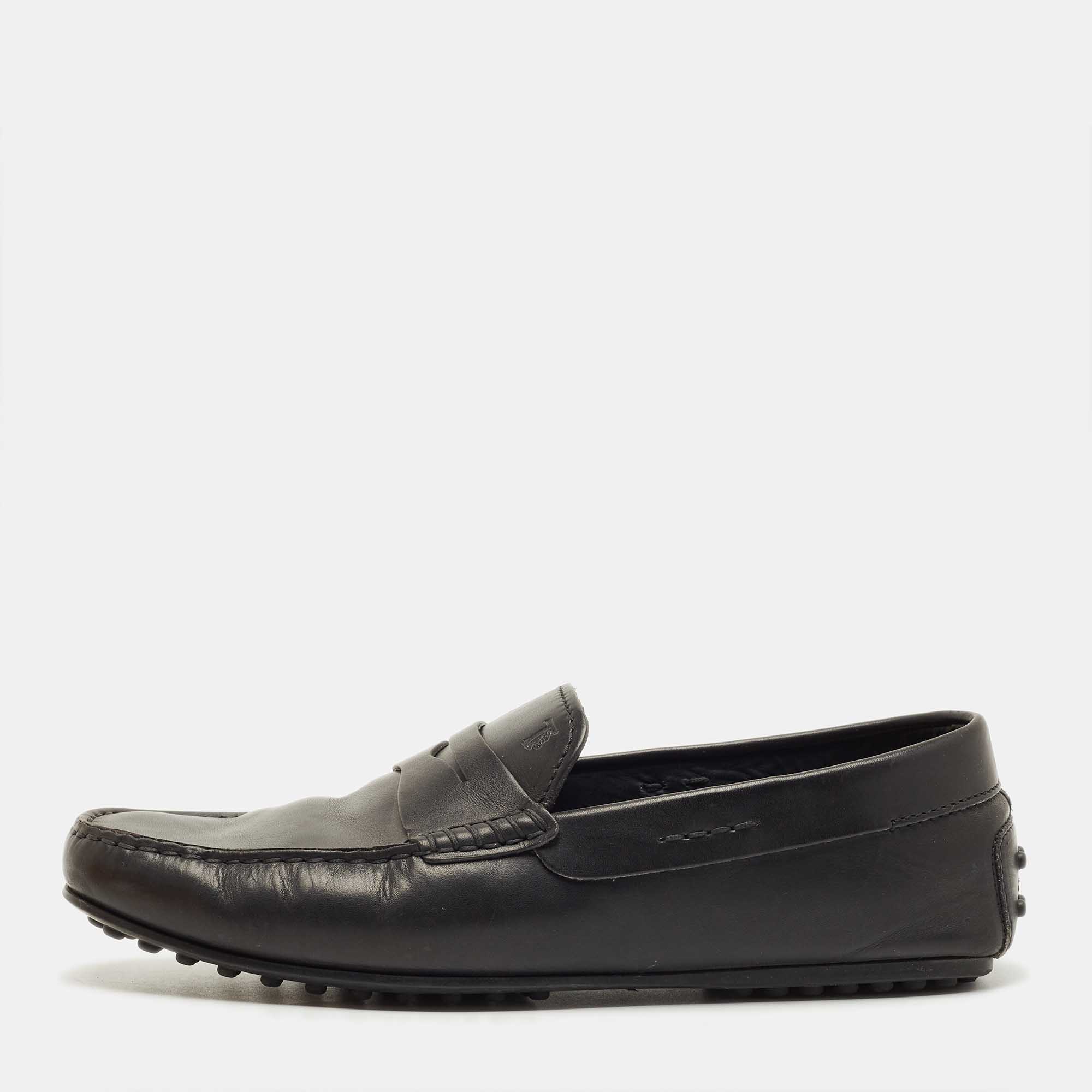 

Tod's Black Leather Slip On Loafers Size 41.5