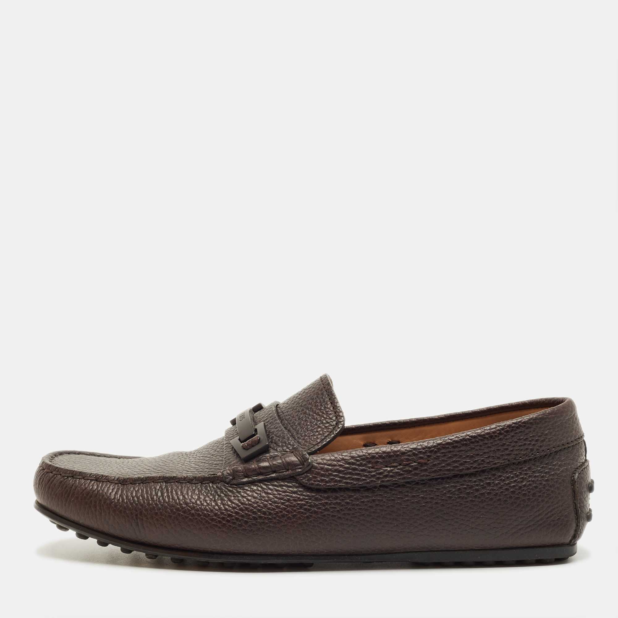 

Tod's Dark Brown Leather Bit Slip On Loafers Size 41.5