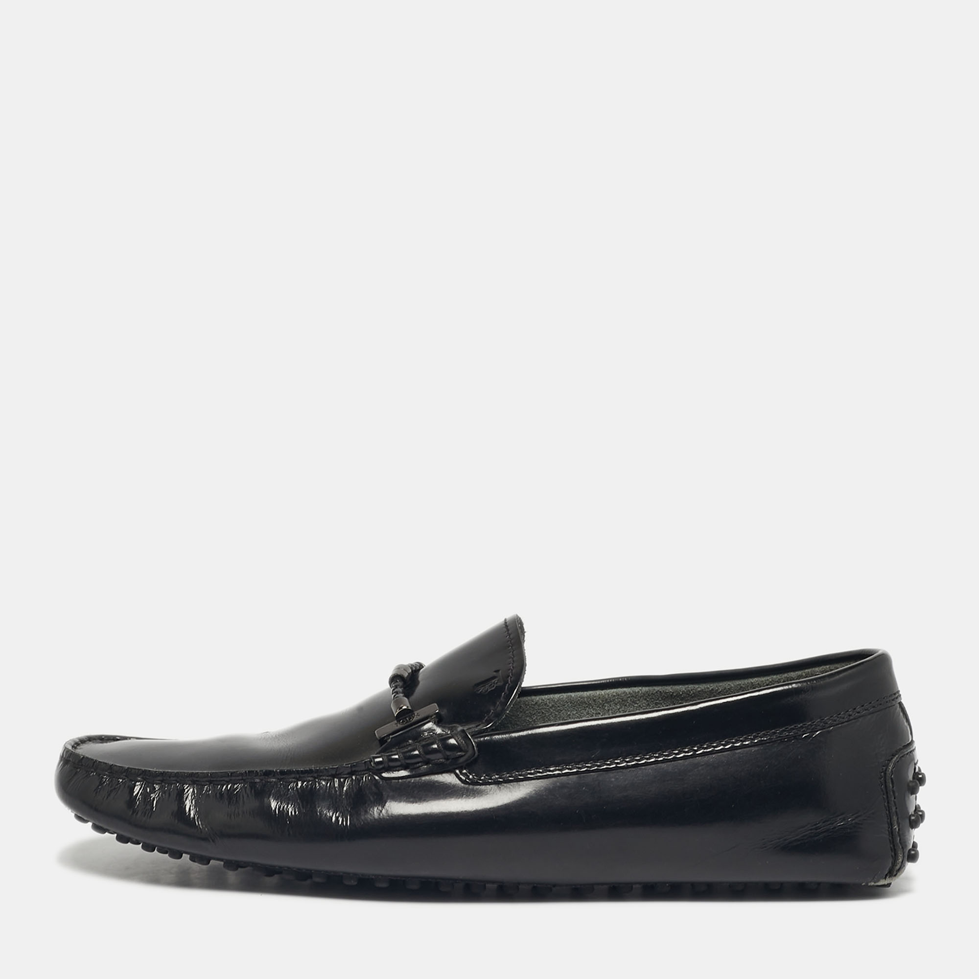 

Tod's Black Leather Double T Loafers Size 45.5