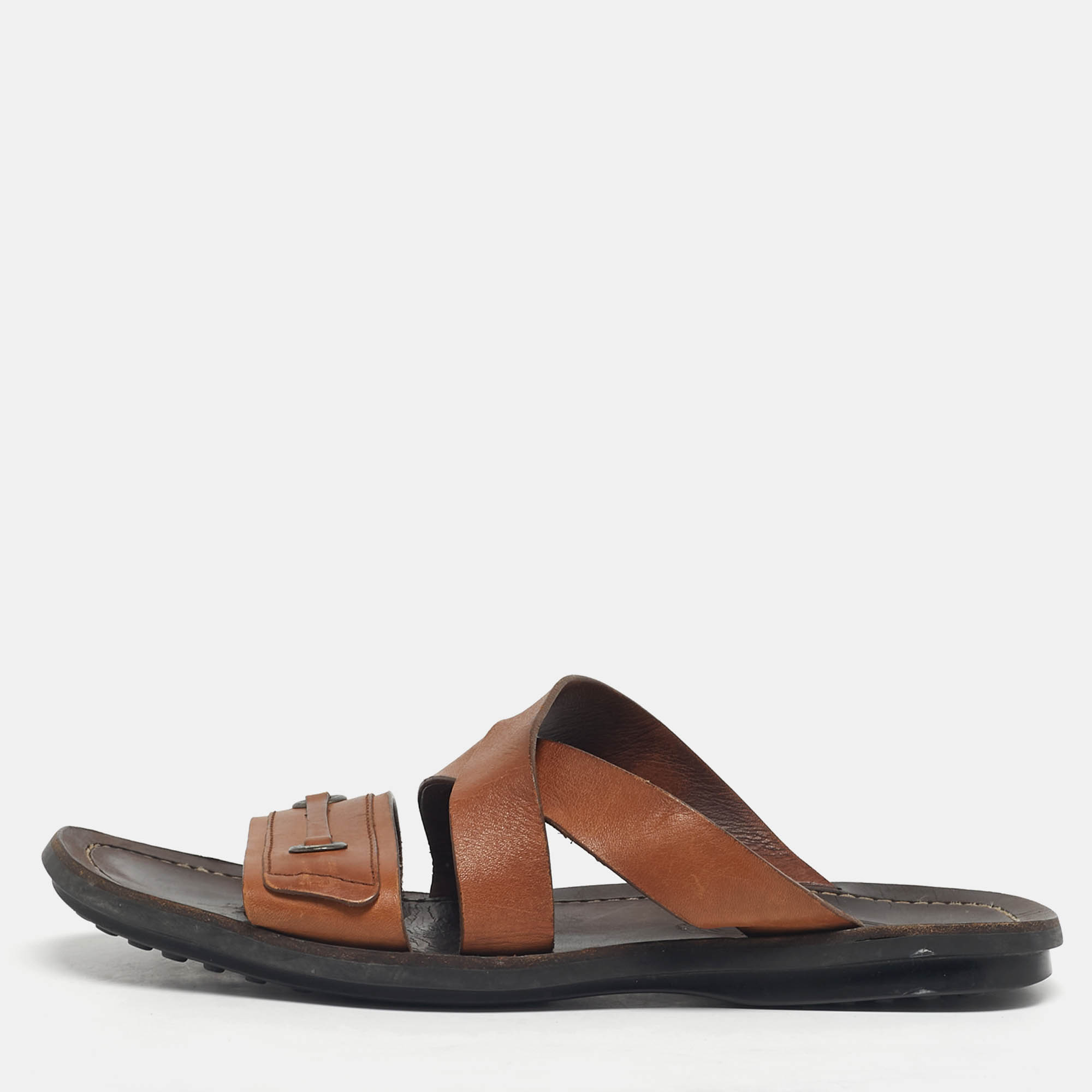 

Tod's Brown Leather Crisscross Slide Sandals Size 42.5