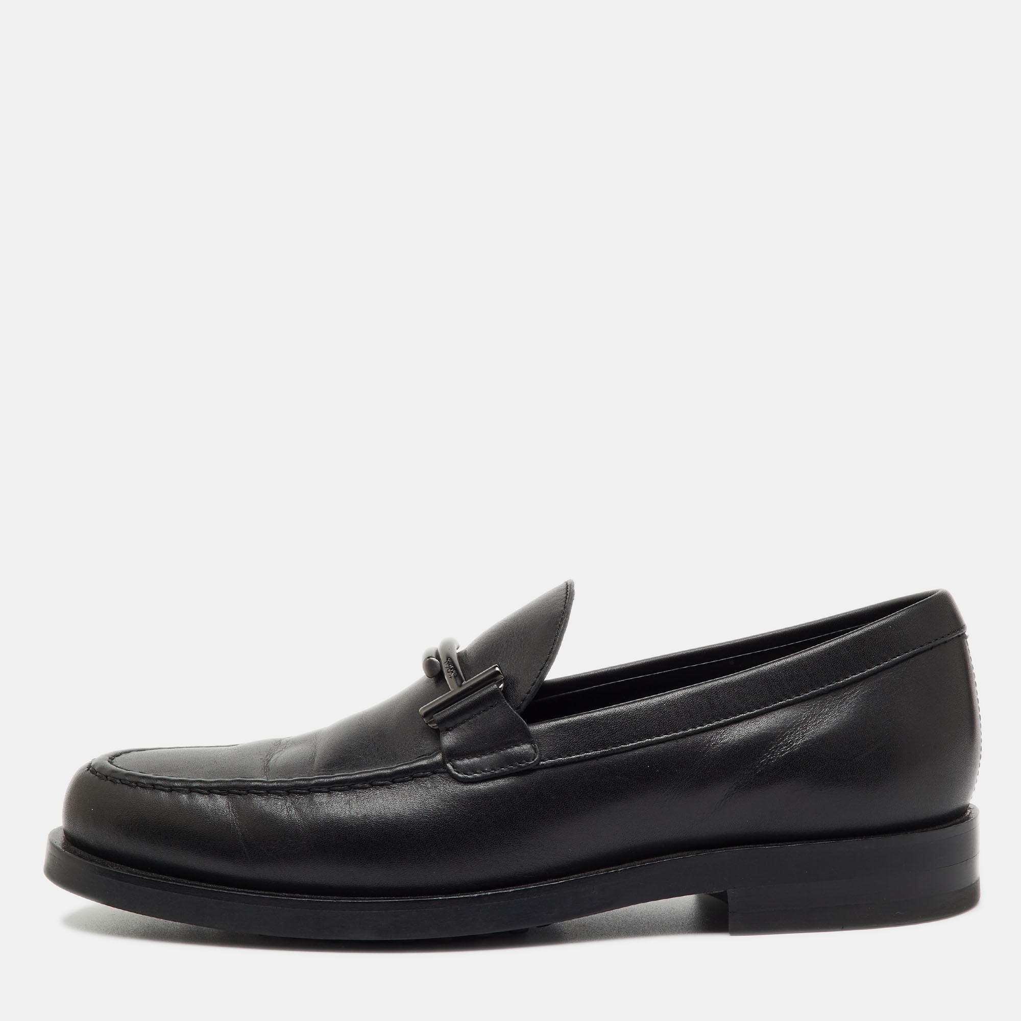 

Tod's Black Leather Double T Slip On Loafers Size 38.5
