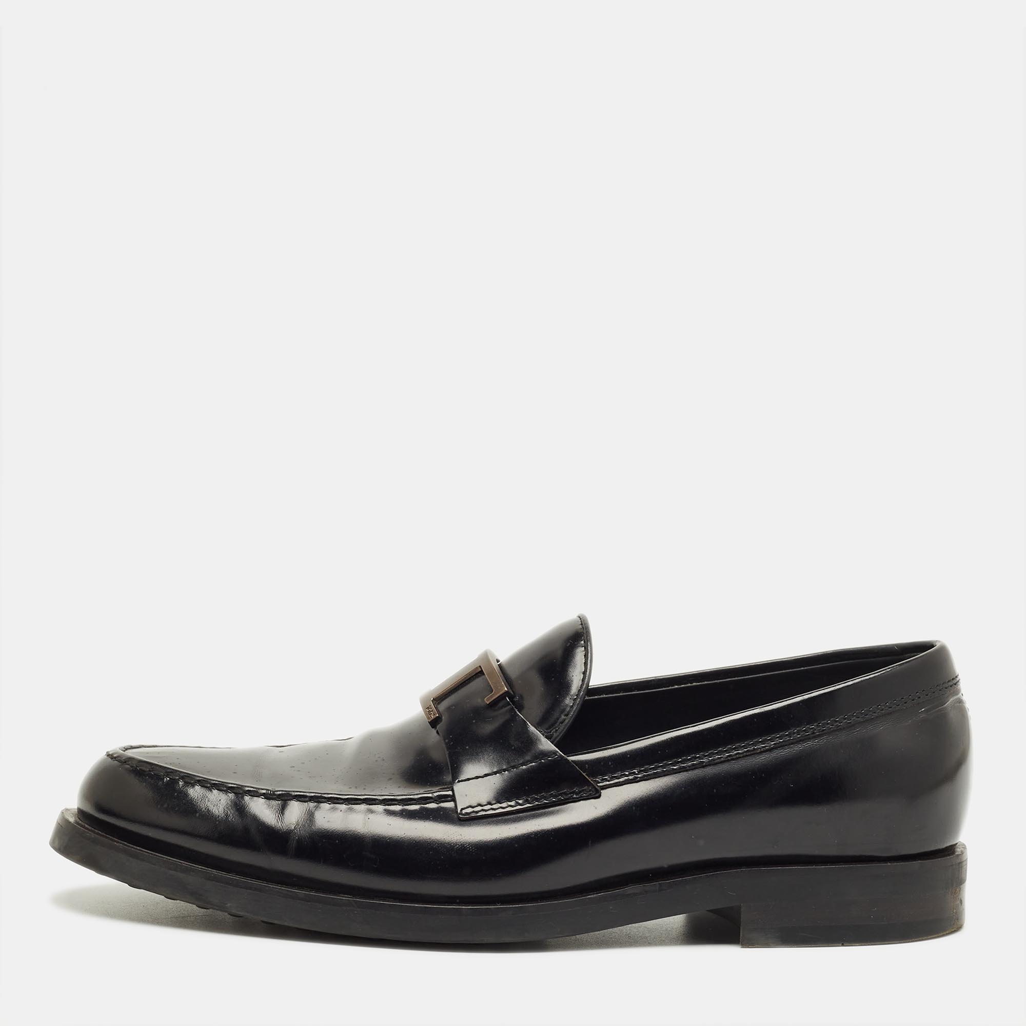 

Tod's Black Leather T Timeless Penny Loafers Size 41.5