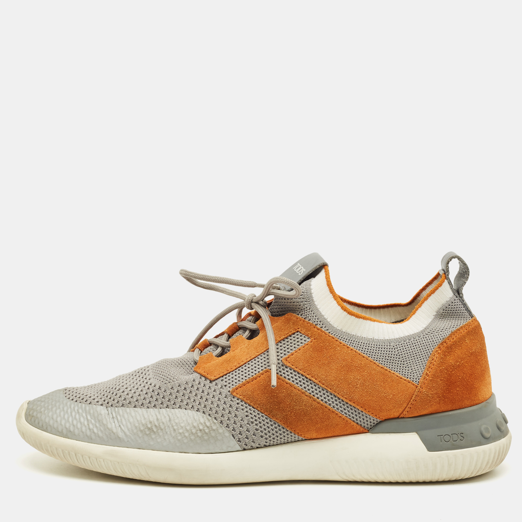

Tod's Size 43 Grey/Brown Knit Fabric and Suede Low Top Sneakers