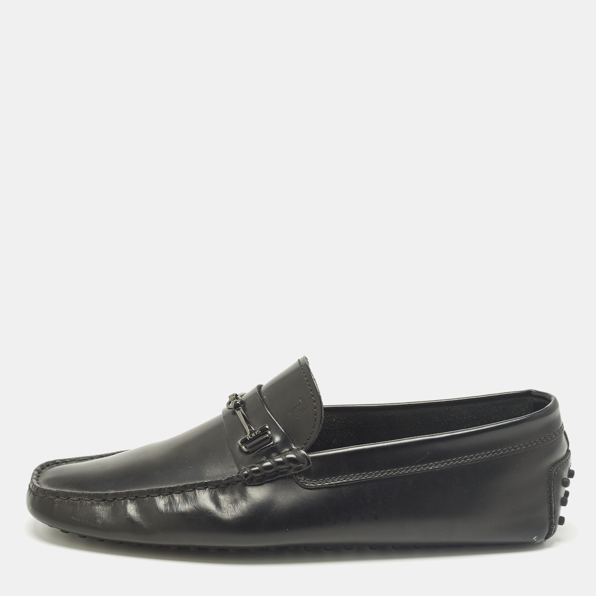 

Tod's Size 43 Black Leather Buckle Driver Loafers