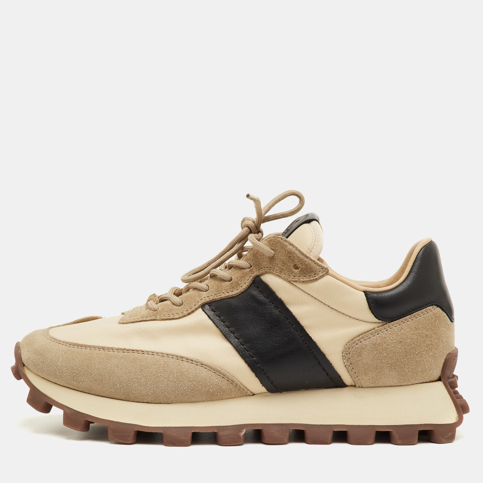 

Tod's Size 41.5 Beige/Black Fabric, Leather and Suede Low Top Sneakers