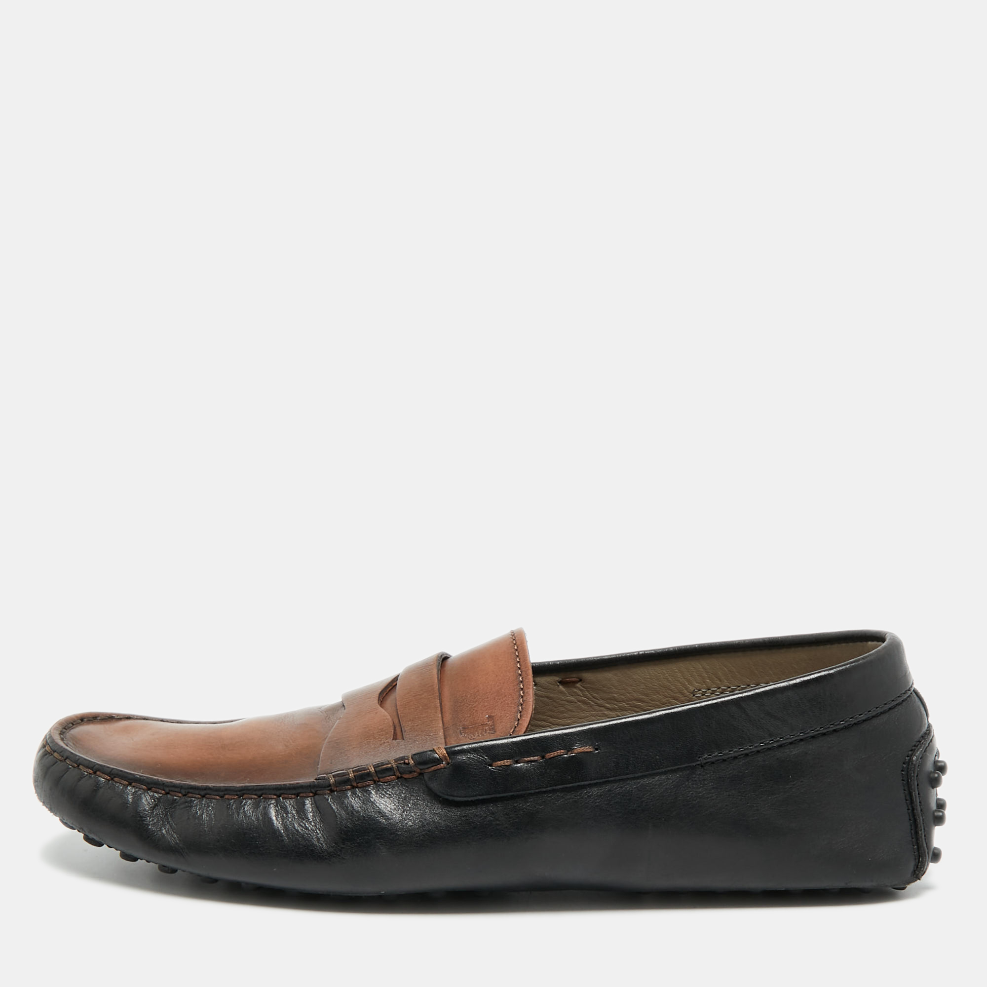 

Tod's City Gommino Size 42 Black/Brown Leather Penny Loafers