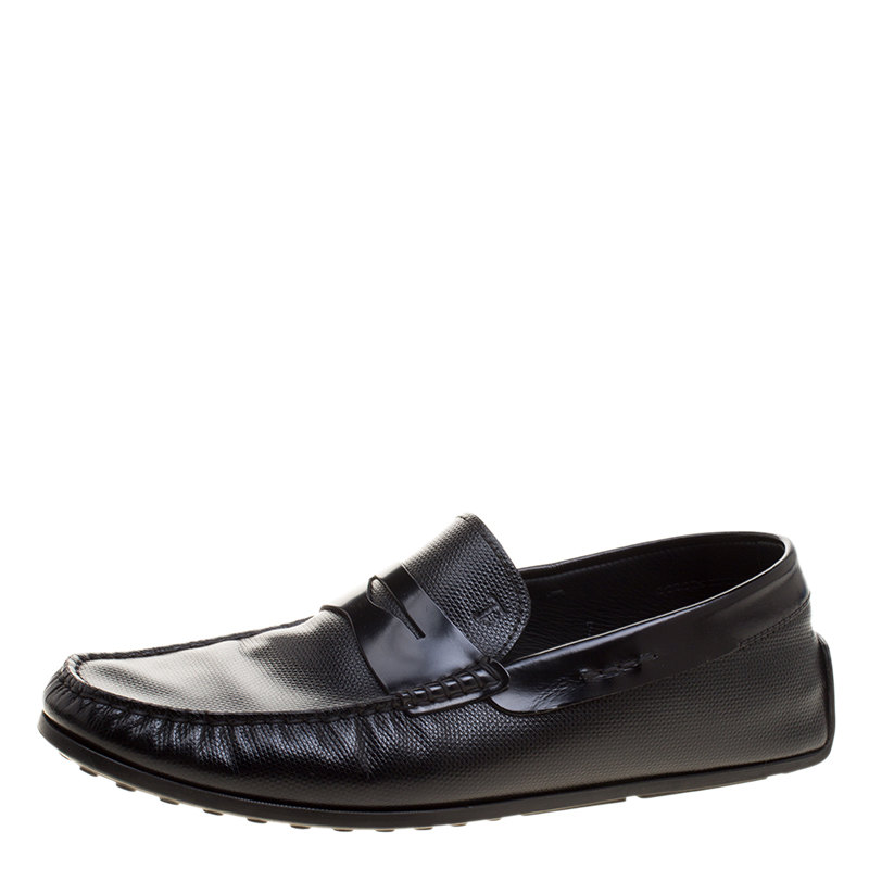 Pre Owned Tod's Black Leather Driving Penny Loafers Size 41