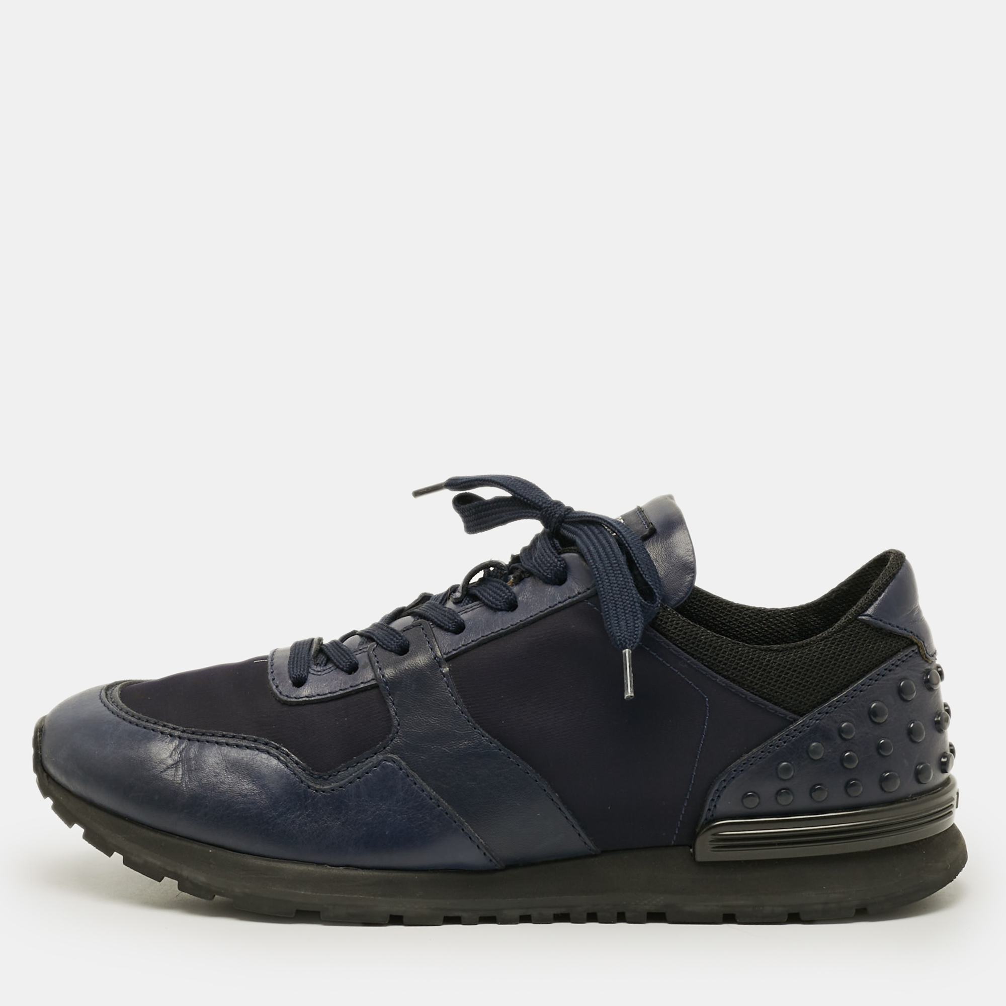 

Tod's Size 43 Navy Blue/ Black Leather and Nylon Lace Up Sneakers