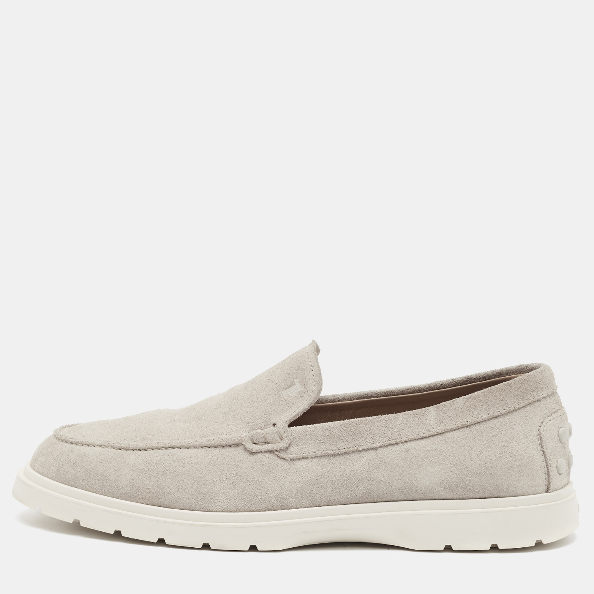 Tods Size 41 Grey Suede Driver Loafers