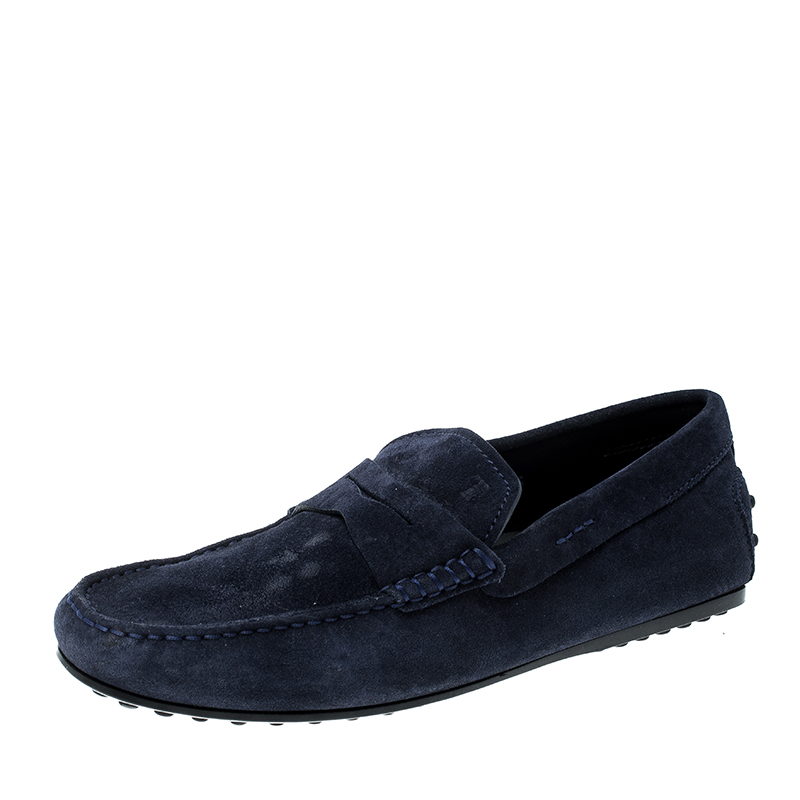 Pre Owned Tod's Blue Suede Penny Loafers Size 38.5