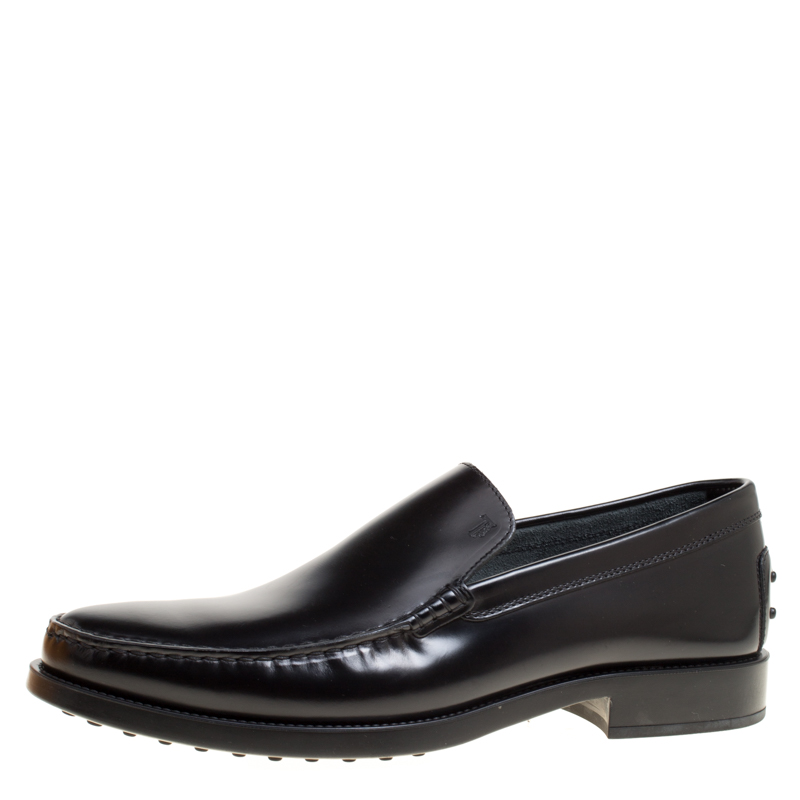 مملوكة مسبقًا Tod's Black Glazed Leather Loafers Size 45
