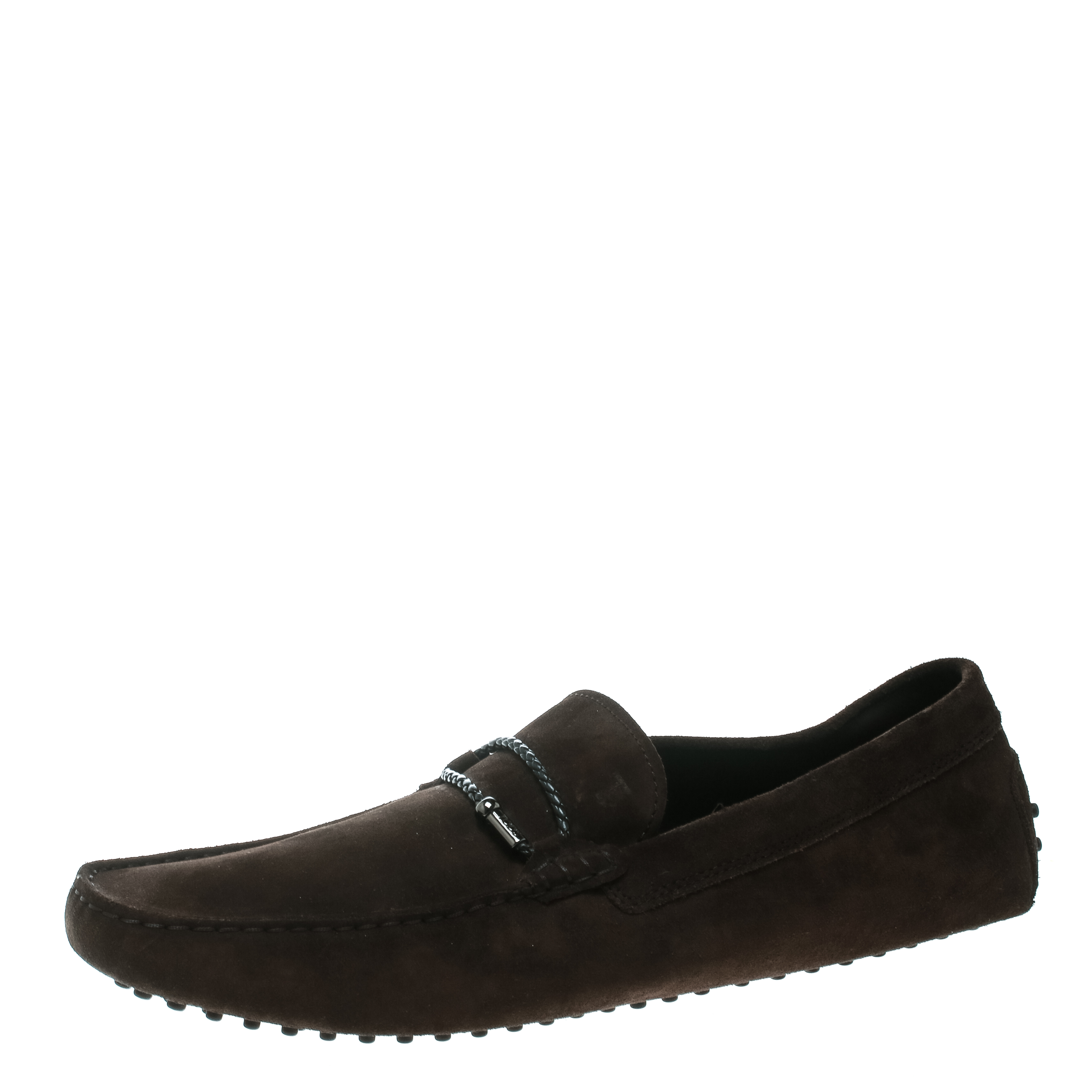 Pre Owned حذاء لوفرز تودز بيت مضفر سويدي أحمر مقاس 44.5