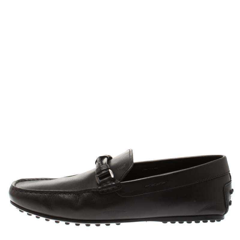 

Tod's Black Leather Braided Horsebit Loafer Size