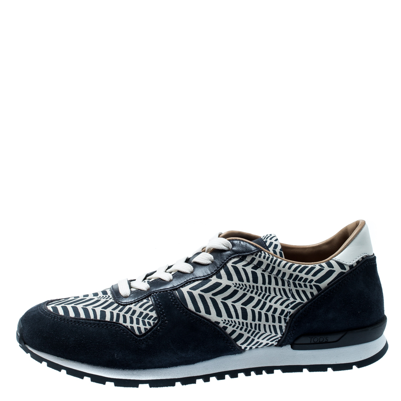 

Tod's Two Tone Printed Leather and Suede Sneakers Size, Blue