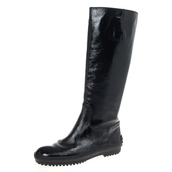 مملوكة مسبقًا Tod's Black Patent Knee Length Boots Size 38.5