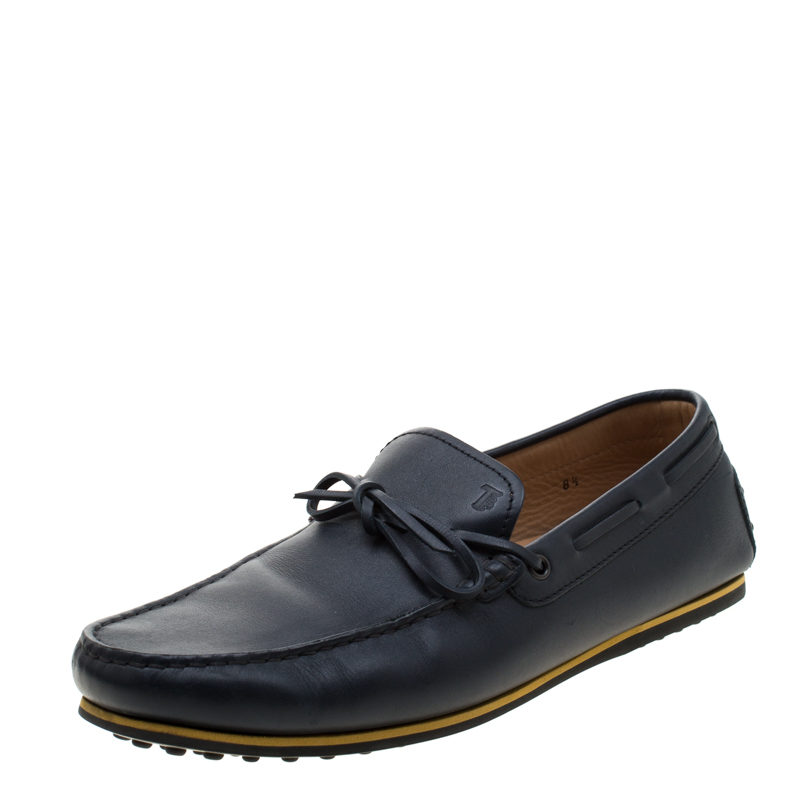 Pre Owned Tod's Blue Leather Bow Loafers Size 42.5
