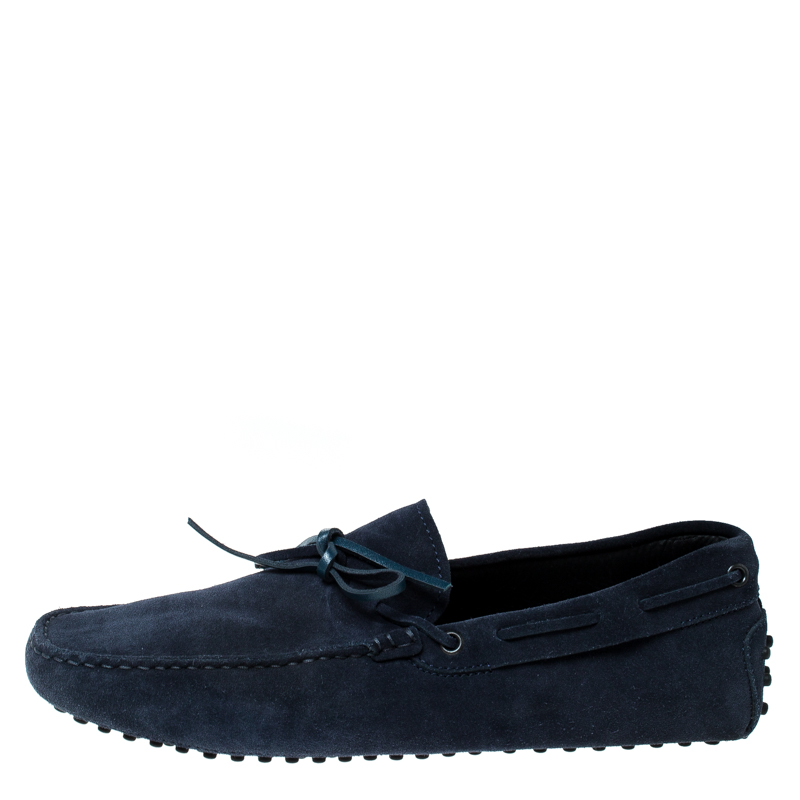 

Tod's Blue Suede Leather Bow Slip On Loafers Size