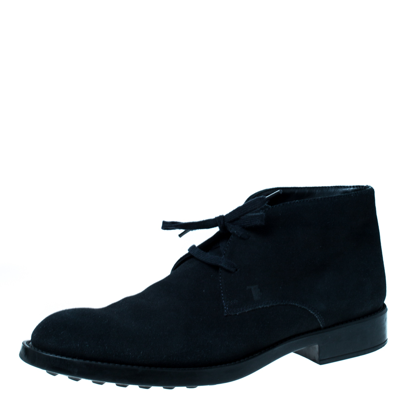 Pre Owned Tod's Dark Blue Suede Lace Up Desert Boots Size 44.5