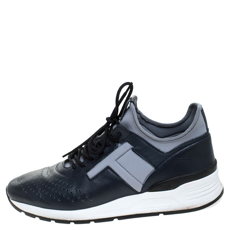 

Tod's Blue Leather And Fabric Lace Up Sneakers Size