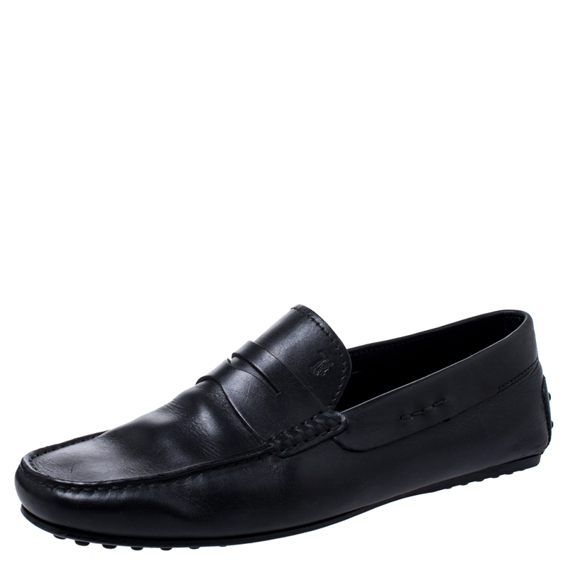 Pre Owned Tod's Black Leather Gommino Loafers Size 42.5