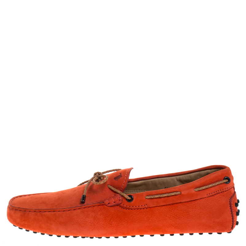 

Tod's Orange Nubuck Leather New Gommini Loafers Size