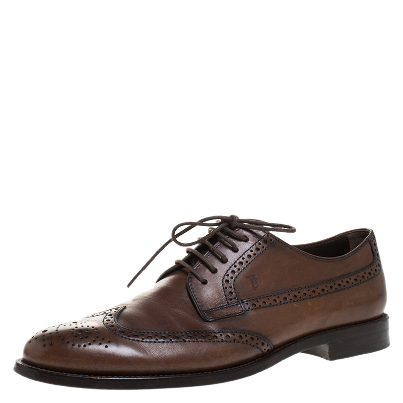 مملوكة مسبقًا حذاء ديربي تودز رباط علوي جلد بروغي بني مقاس 41.5