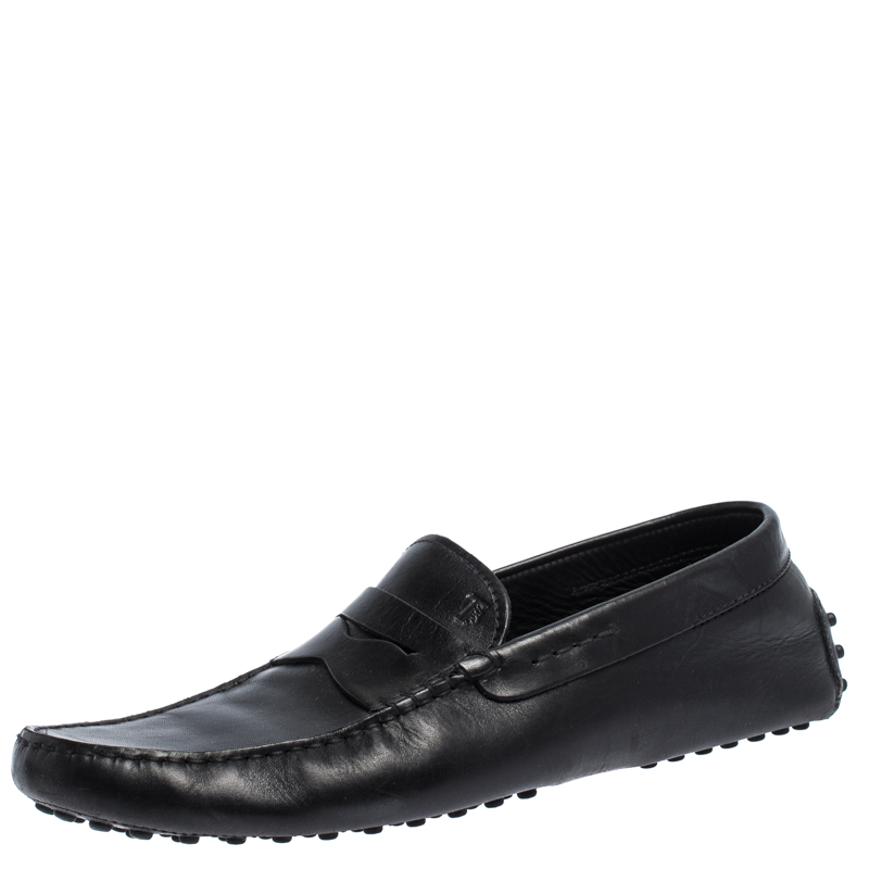 black leather driving loafers