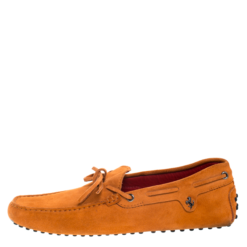 

Tod's For Ferrari Orange Suede Bow Loafers Size