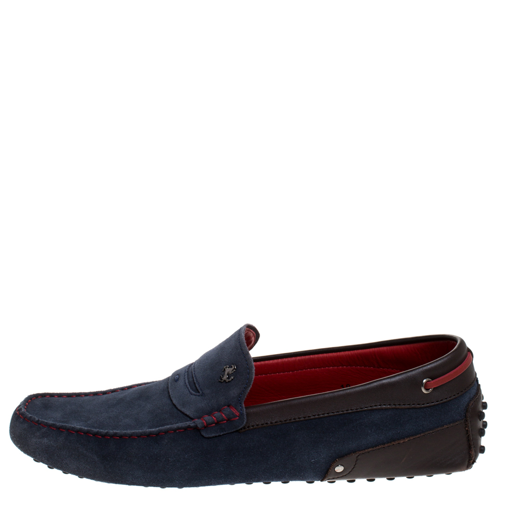 

Tod's for Ferrari Navy Blue/Brown Suede Slip On Loafers Size