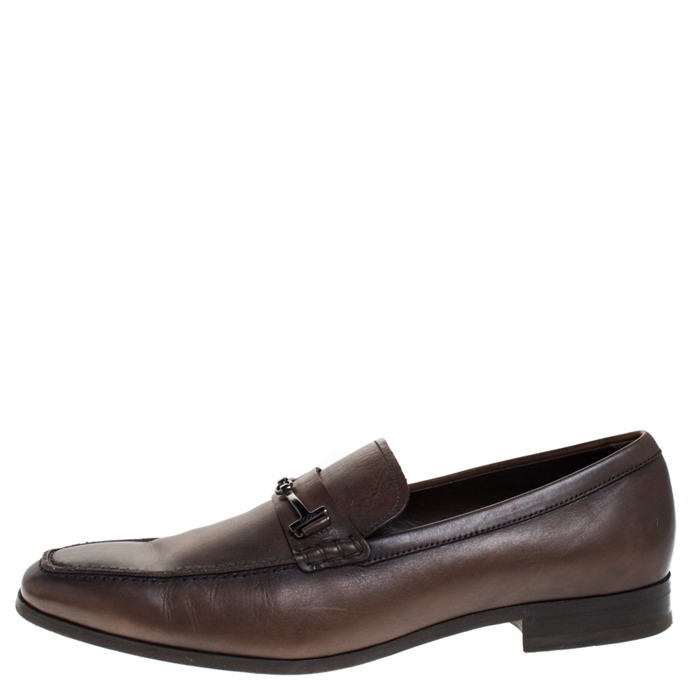 

Tod's Brown Leather Double T Slip On Loafers Size