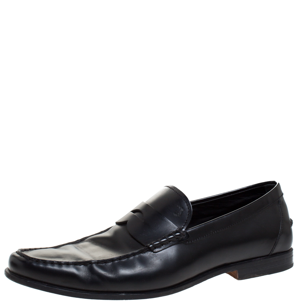 مملوكة مسبقًا Tod's Black Leather Penny Slip On Loafers Size 45