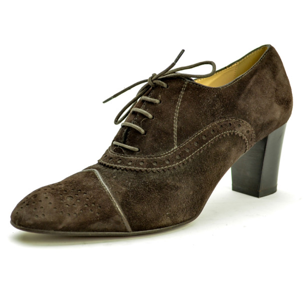 Pre Owned Tod's Brown Suede Brogue Oxford Shoes Size 39