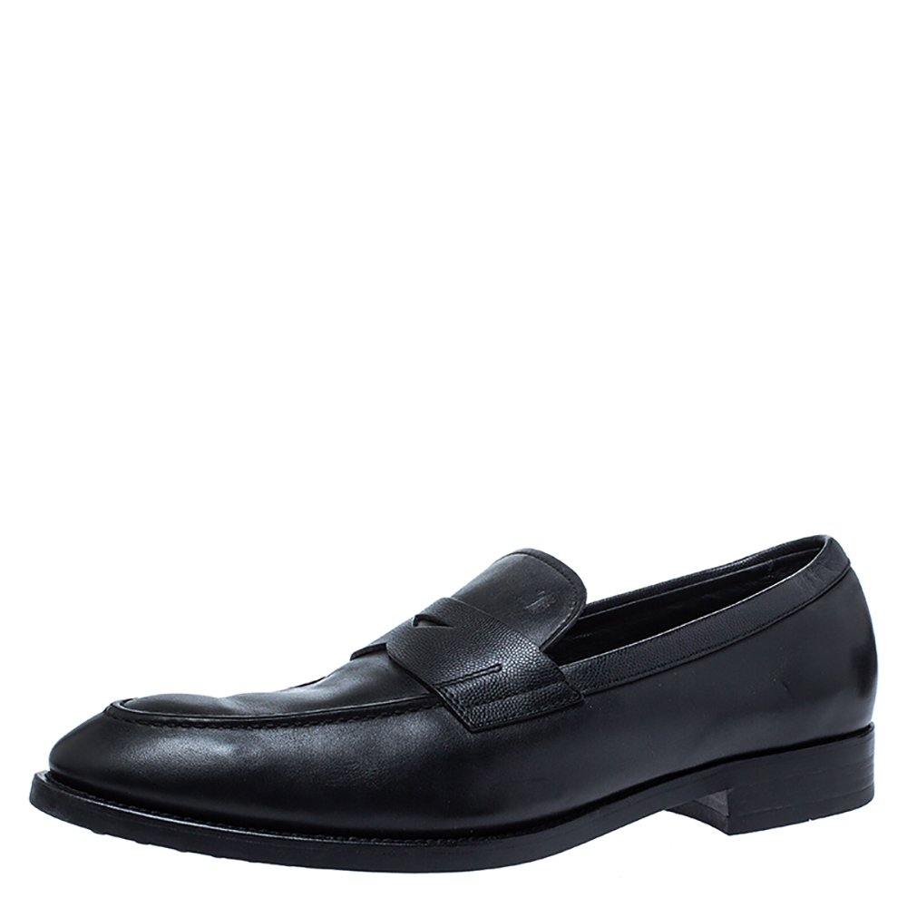 

Tod's Black Leather Penny Loafers Size