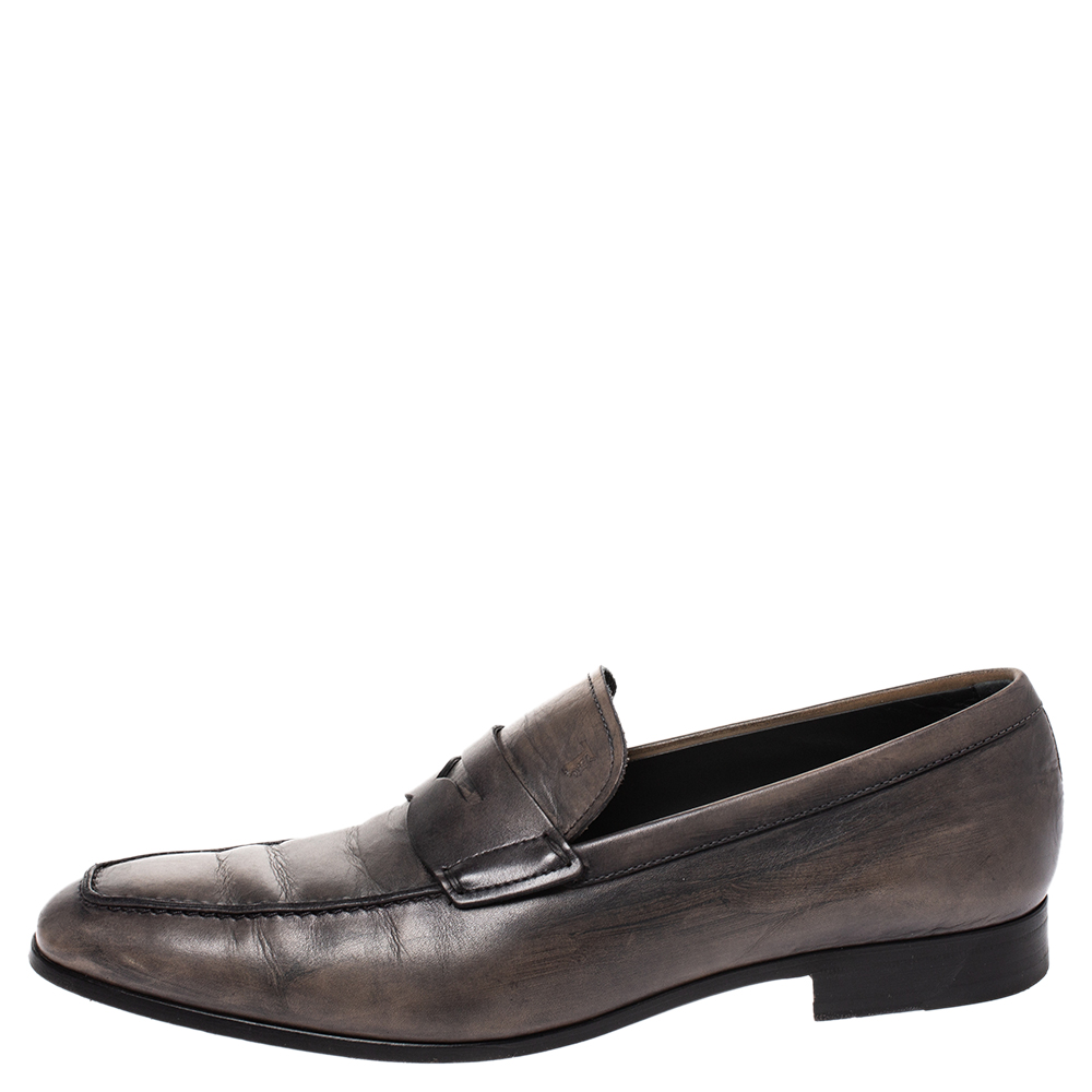 

Tod's Grey/Black Leather Penny Loafers Size