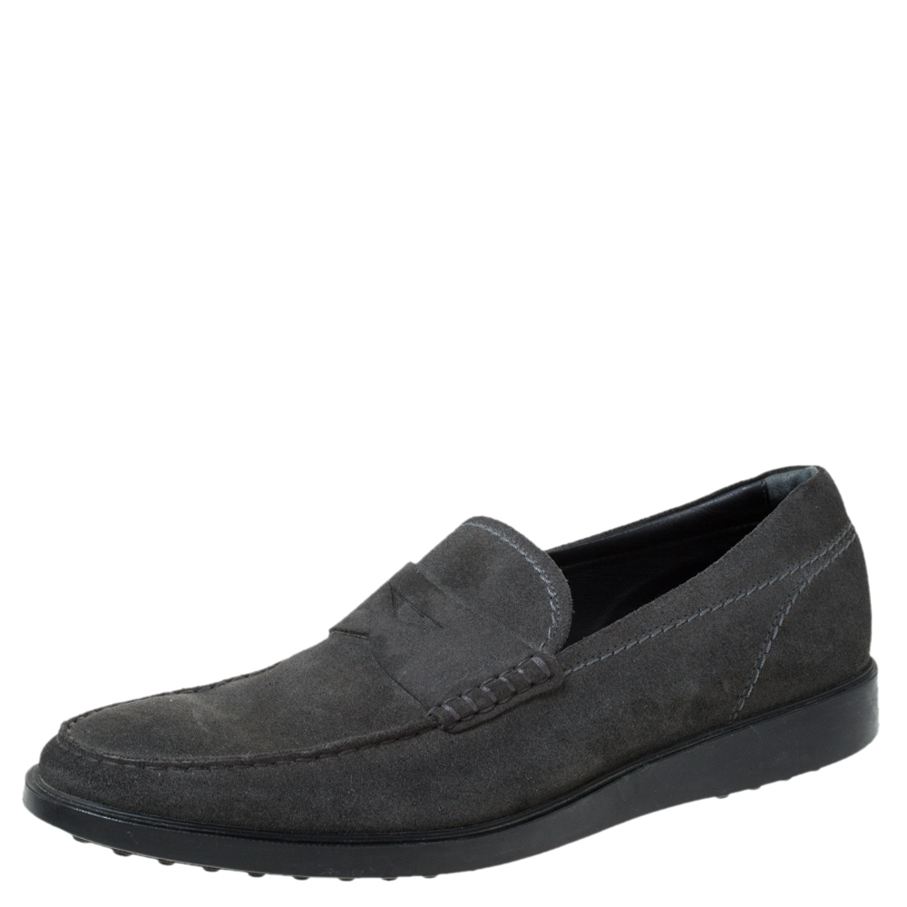 Grey Suede Penny Loafers Size 41.5 