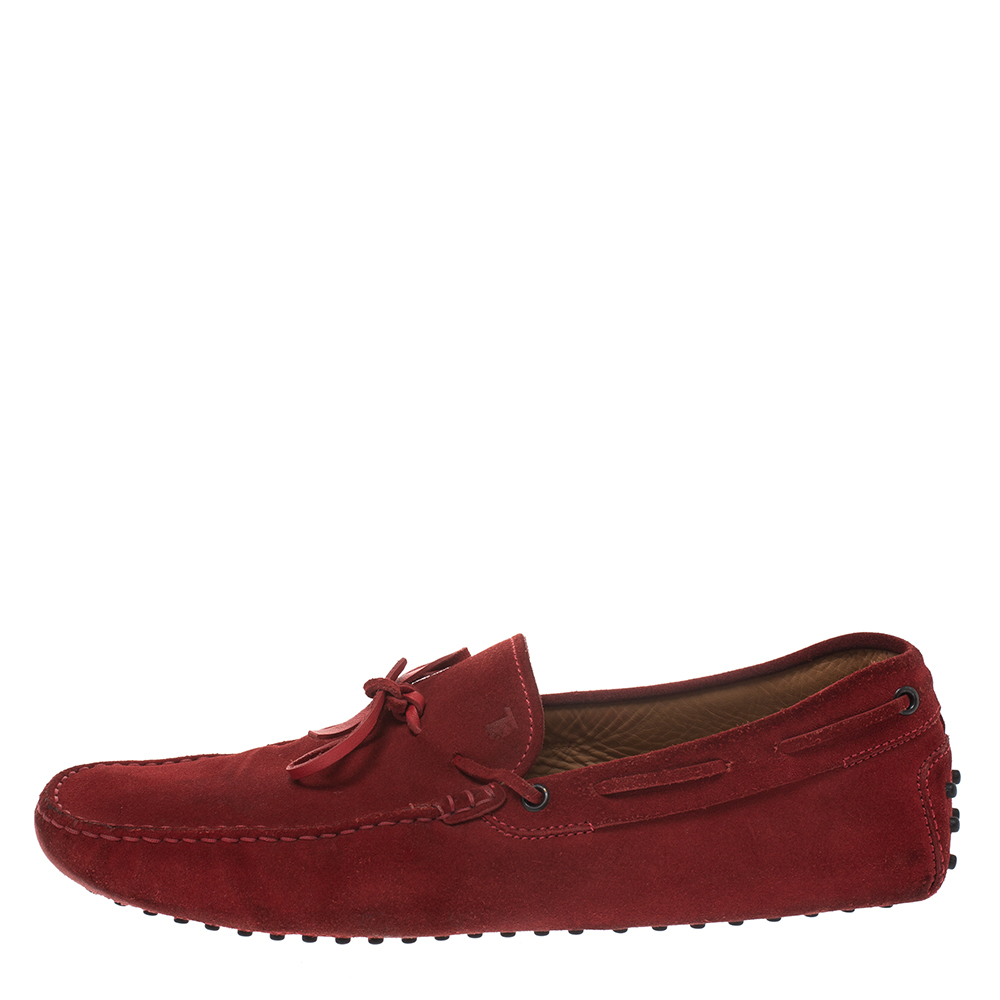 

Tod's Red Suede Bow Detail Driving Loafers Size