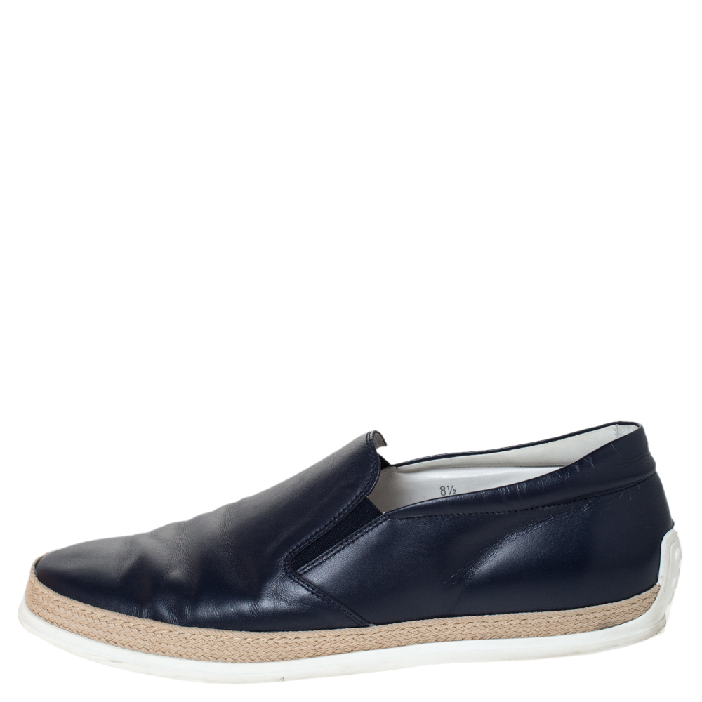 

Tod's Blue Leather Espadrille Slip-On Sneakers Size