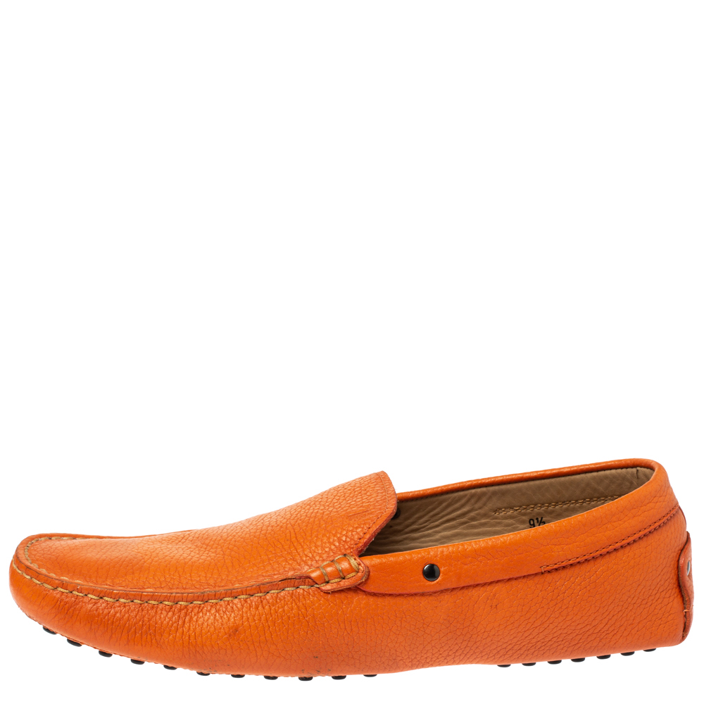 

Tod's Orange Leather Slip On Loafers Size