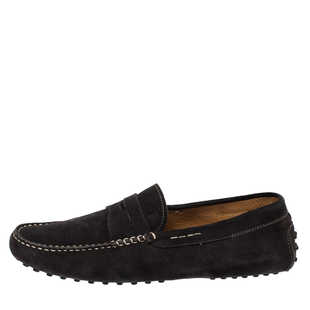 

Tod's Dark Grey Suede Penny Loafers Size