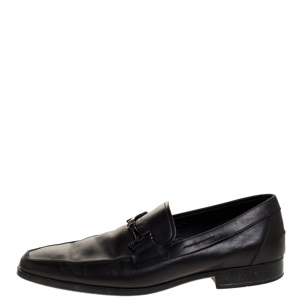 

Tod's Black Leather Double T Slip On Loafers Size